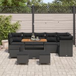 vidaXL Setul de canapea de grădină cu 10 piese și perne e din rattan sintetic negru și acacia.