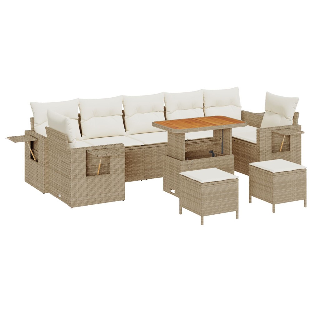 vidaXL Set mobilier grădină , 10 piese, cu perne, ratan poly bej, acacia.