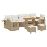 vidaXL Set mobilier grădină , 10 piese, cu perne, ratan poly bej, acacia.