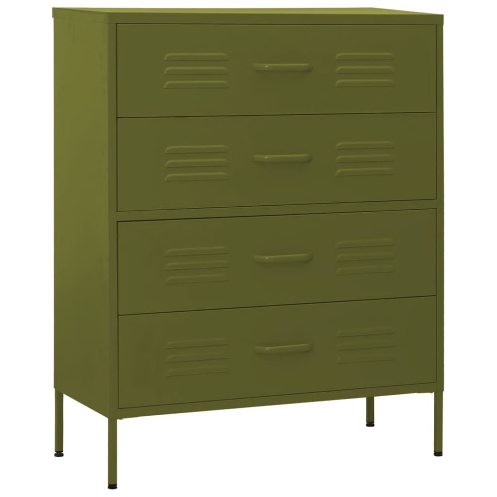 vidaXL Comodă cu sertare, verde măsliniu, 80x35x101,5 cm oțel