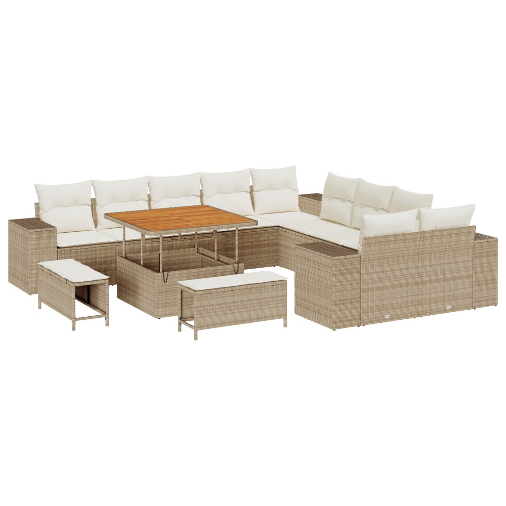vidaXL Set mobilier pentru grădină , 13 piese, cu perne, din rattan polipropilenic bej și acacia.