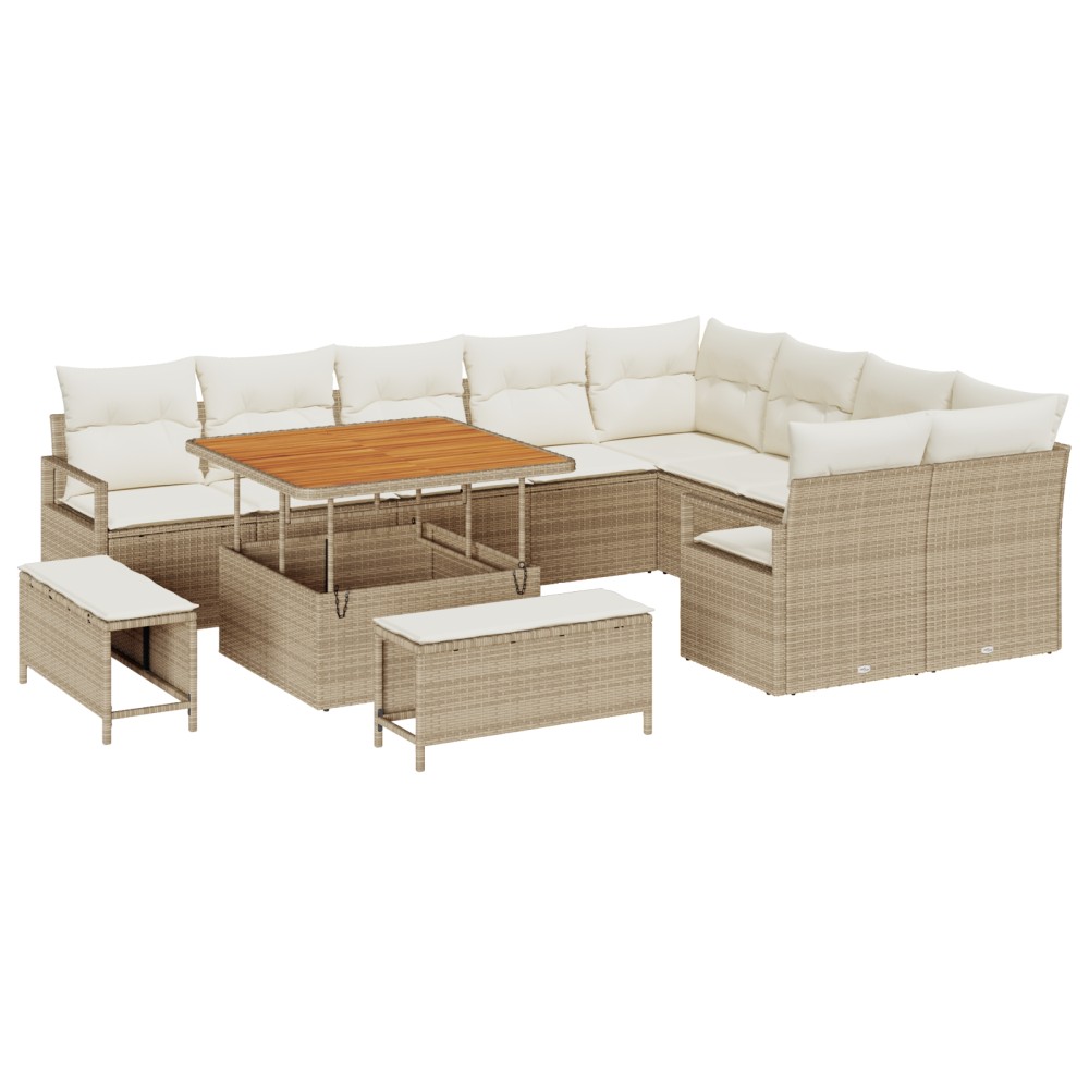 Set canapea grădină vidaXL 12 piese cu perne Bej Ratan Poli Acacia