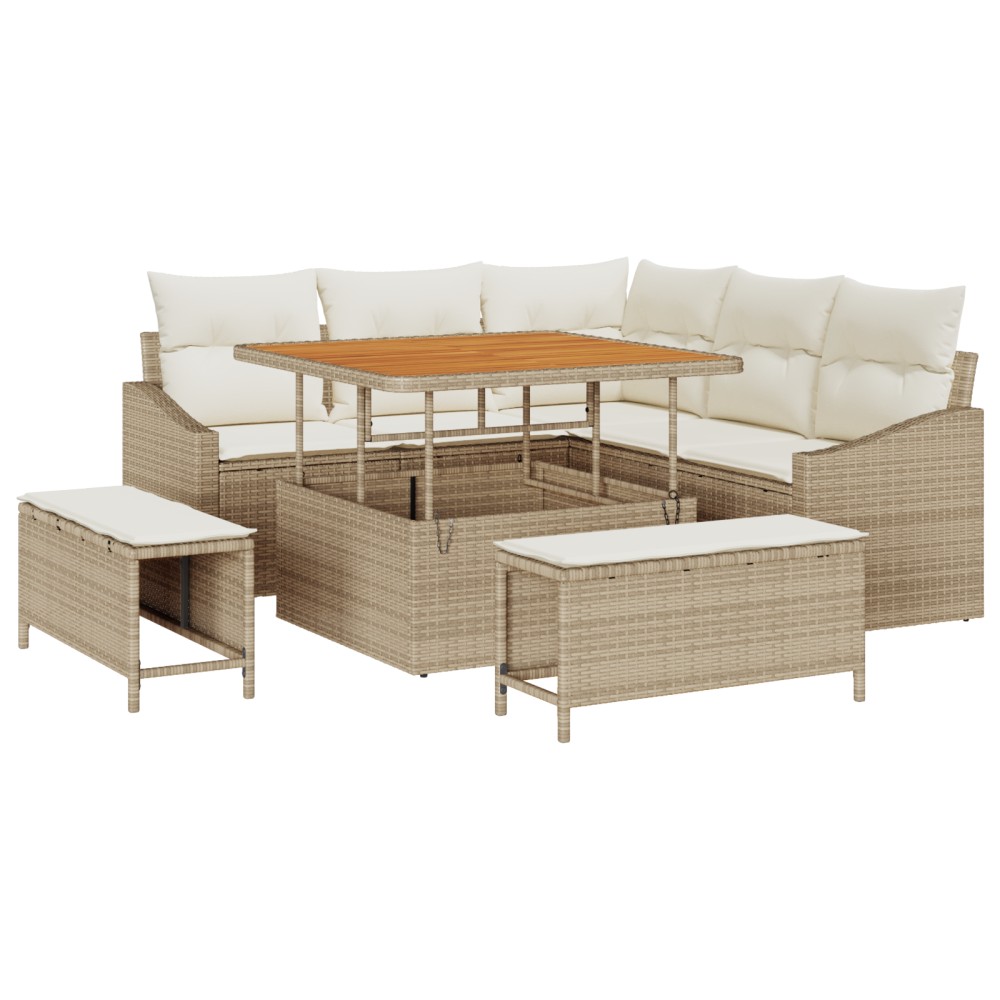 Set canapea de grădină vidaXL 8 Piese cu perne Bej Ratan sintetic Acacia