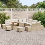 vidaXL Set de canapele pentru grădină cu pernă 13 pcs Bej Rattan poli
