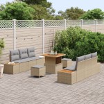 vidaXL Set de canapele pentru grădină cu pernă 9 pcs Bej Rattan poli vidaXL Set de canapele pentru grădină cu pernă 9 pcs Bej Rattan poli