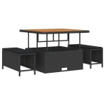 Set 11 Piese Sofa Grădină cu Perne Ratan Poli Acacia Negru Set 11 Piese Sofa Grădină cu Perne Ratan Poli Acacia Negru