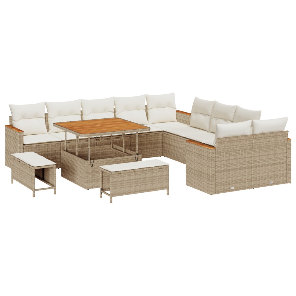 vidaXL Set Sofa Grădină 13 Piese cu Perne Bej Ratan Poli Acacia