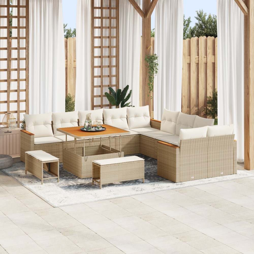 vidaXL Set Sofa Grădină 13 Piese cu Perne Bej Ratan Poli Acacia