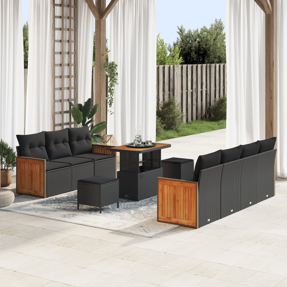 vidaXL Set de canapele pentru grădină 10 pcs Negru 90 x 55 x 71 cm