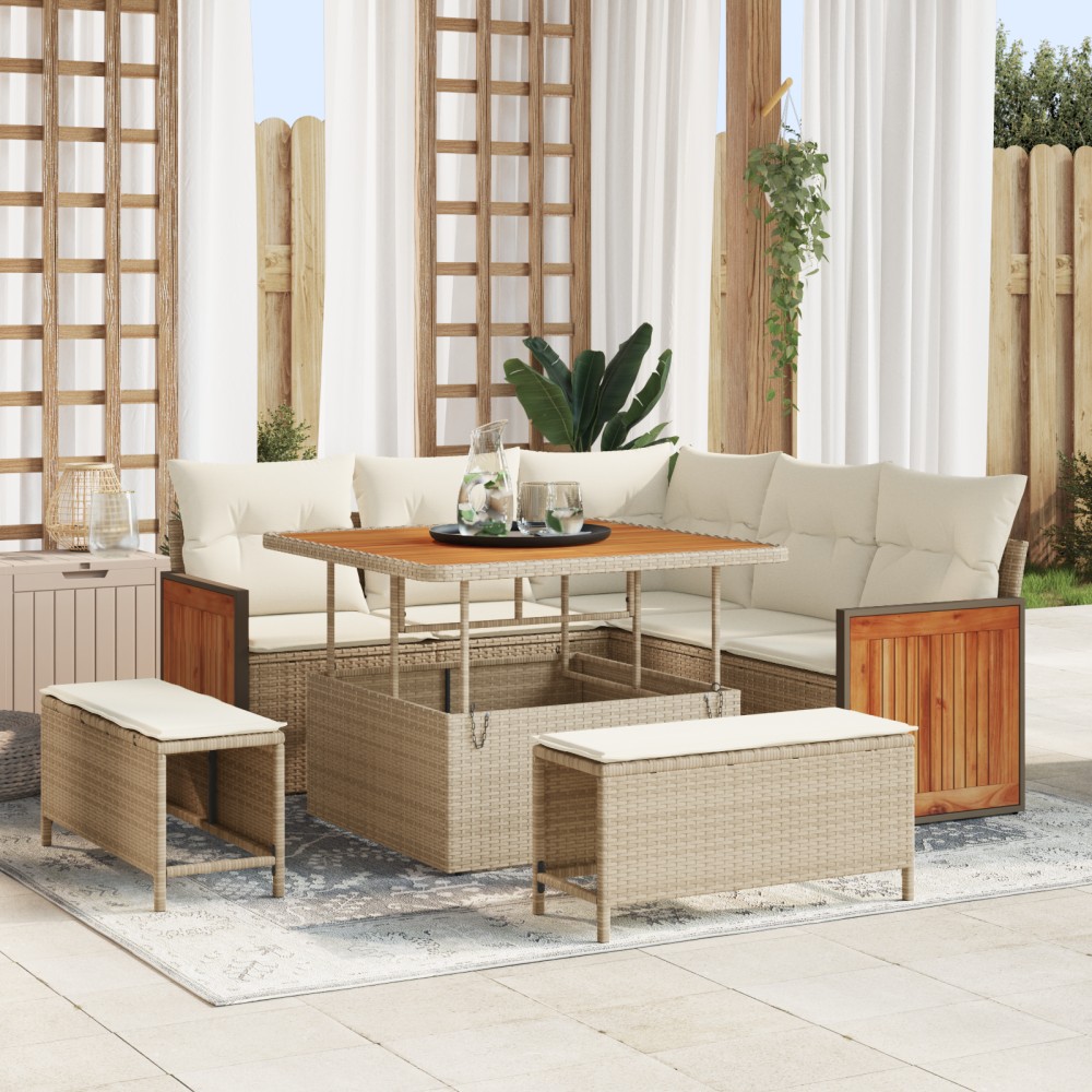 vidaXL Set de canapele pentru grădină cu pernă 8 pcs bej și crem