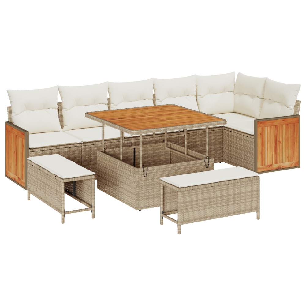 vidaXL Set de canapele pentru grădină cu pernă 9 pcs bej și crem