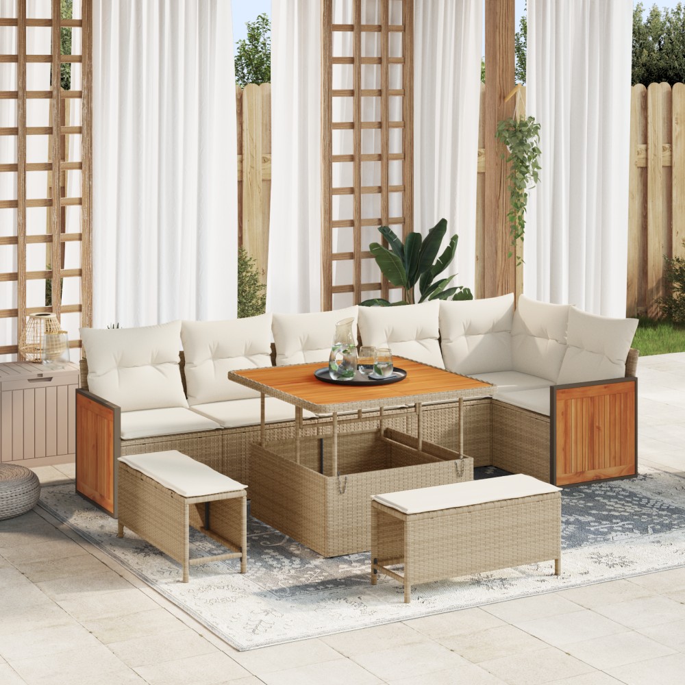 vidaXL Set de canapele pentru grădină cu pernă 9 pcs bej și crem