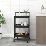 vidaXL Cărucior de bucătărie 3 niveluri negru 42x35x85 cm fier/ABS vidaXL Cărucior de bucătărie 3 niveluri negru 42x35x85 cm fier/ABS