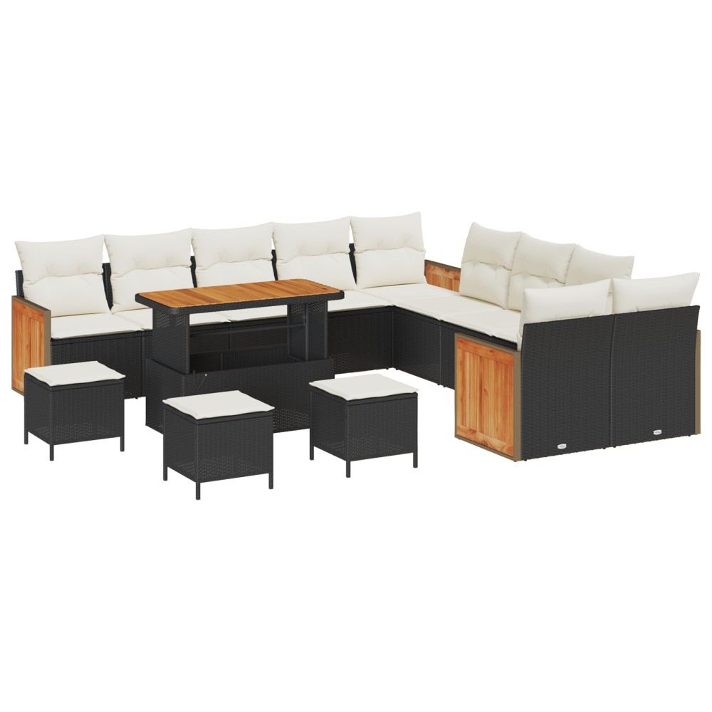 vidaXL Set de canapele pentru grădină cu pernă 14 pcs negru și crem