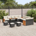 vidaXL Set de canapele pentru grădină cu pernă 14 pcs negru și crem