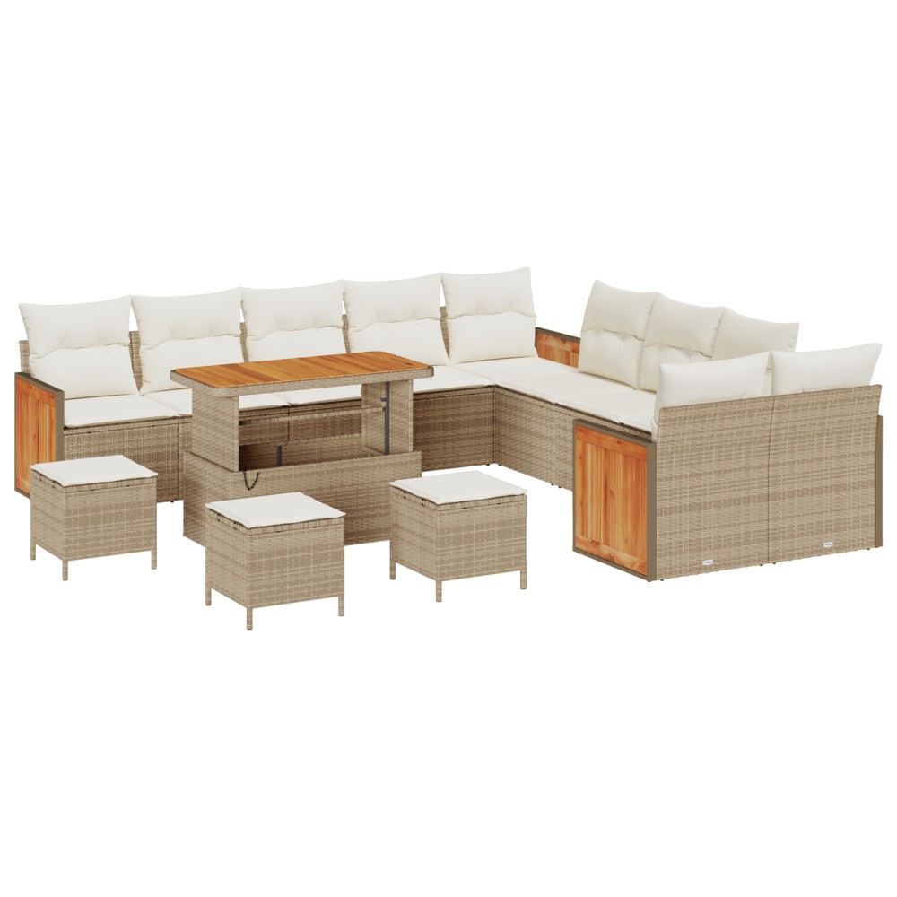 vidaXL Set de canapele pentru grădină cu pernă 14 pcs bej și crem