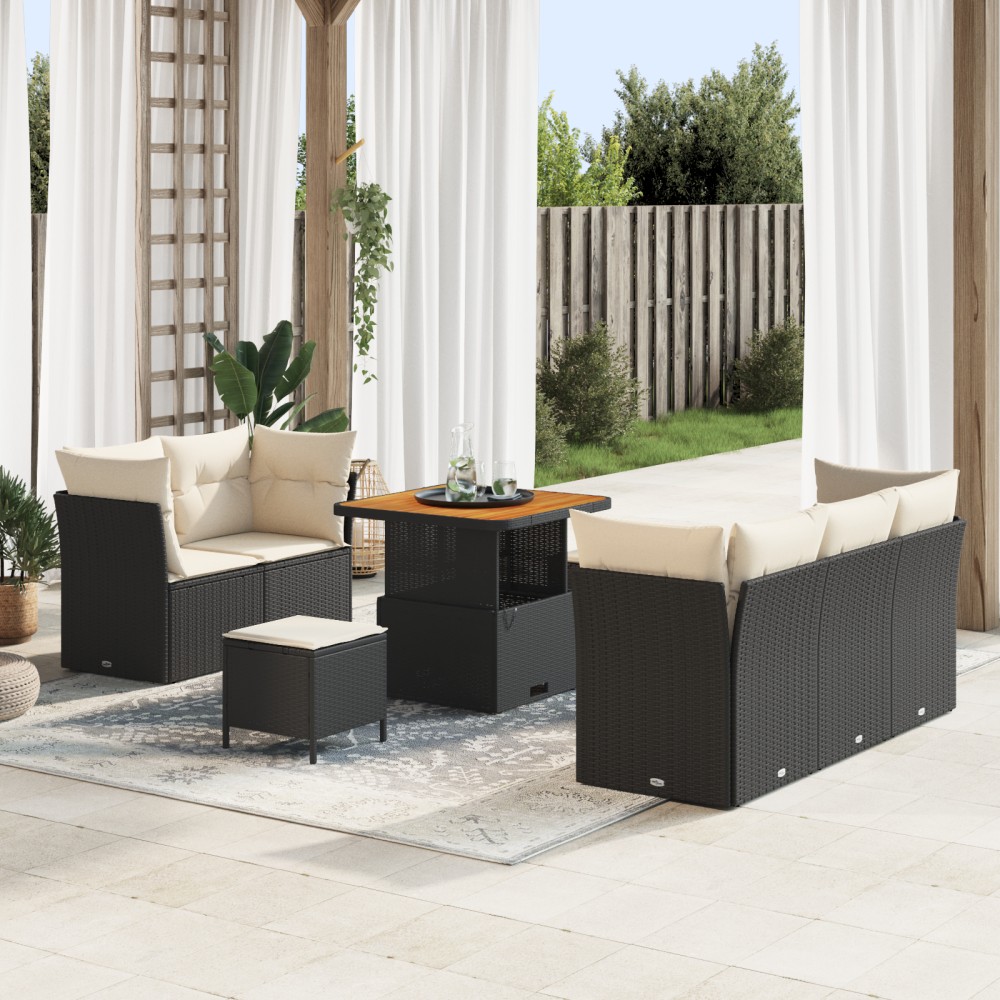vidaXL Set de canapele pentru grădină cu pernă 8 pcs negru și crem
