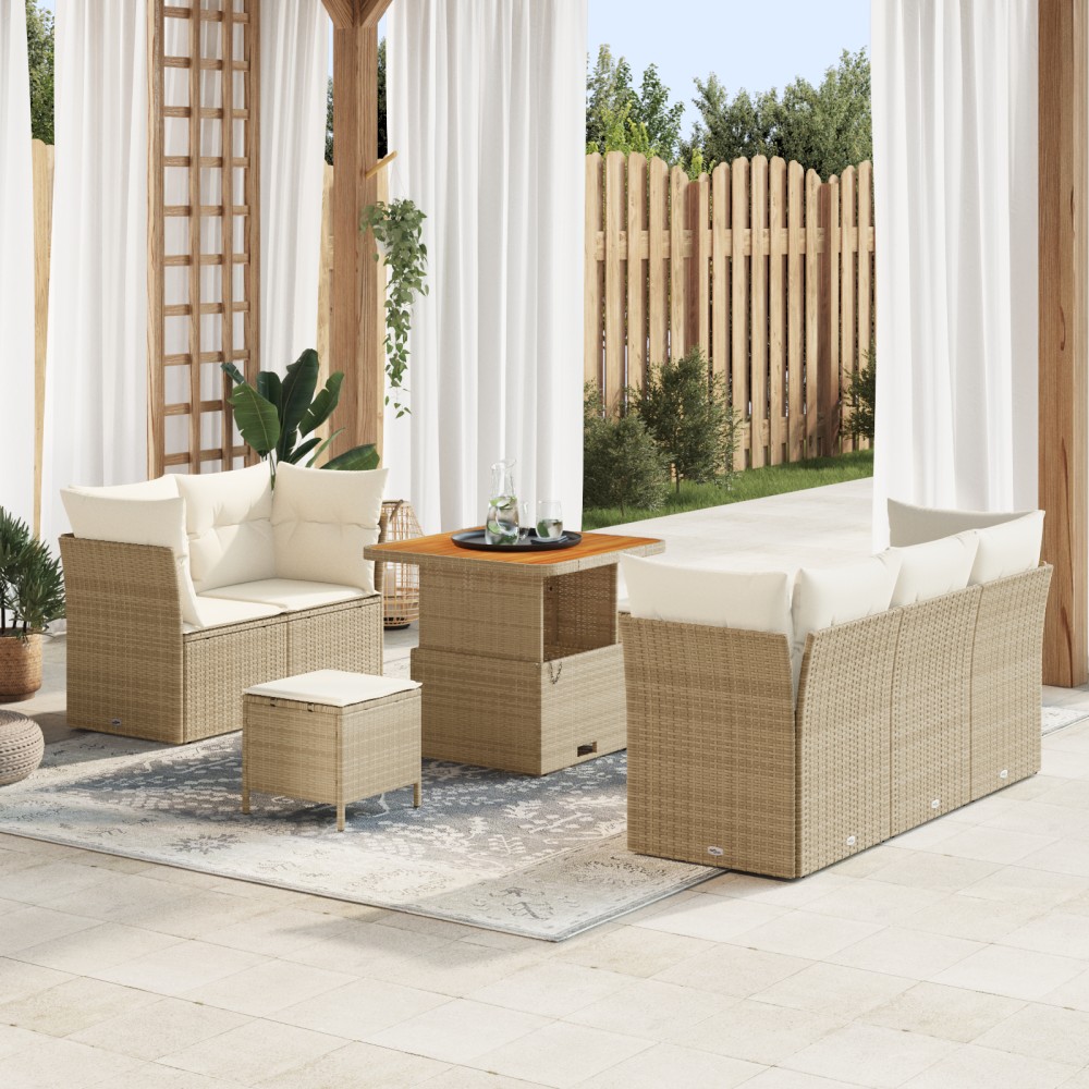 vidaXL Set de canapele pentru grădină cu pernă 8 pcs bej și crem
