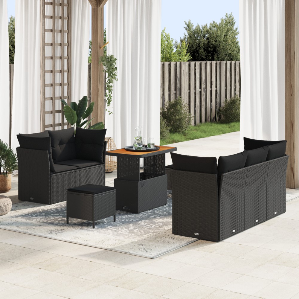 vidaXL Set de canapele pentru grădină 8 pcs Negru 90 x 55 x 71 cm