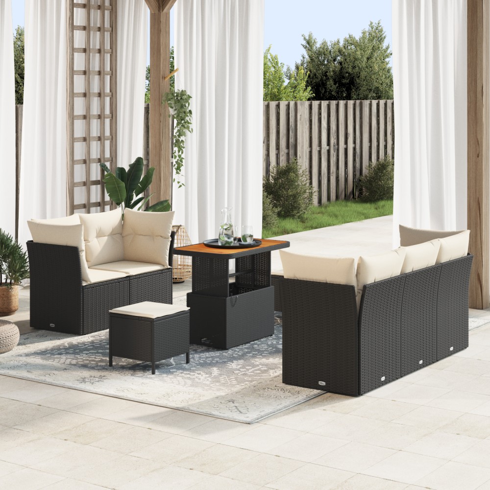 vidaXL Set de canapele pentru grădină cu pernă 8 pcs negru și crem