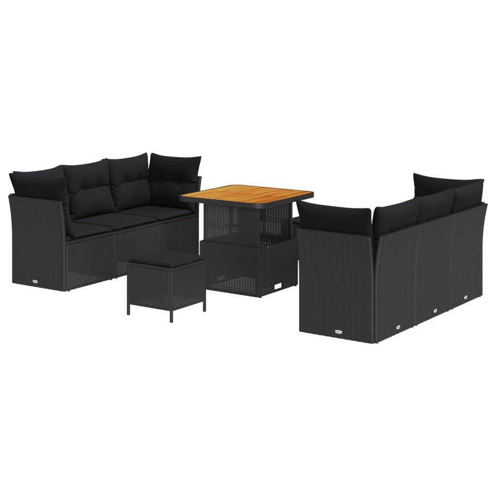 vidaXL Set de canapele pentru grădină 9 pcs Negru 80 x 80 x 71 cm