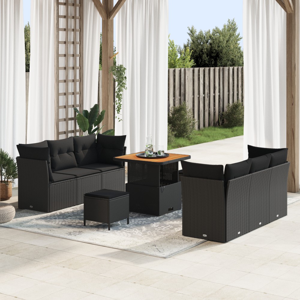 vidaXL Set de canapele pentru grădină 9 pcs Negru 80 x 80 x 71 cm