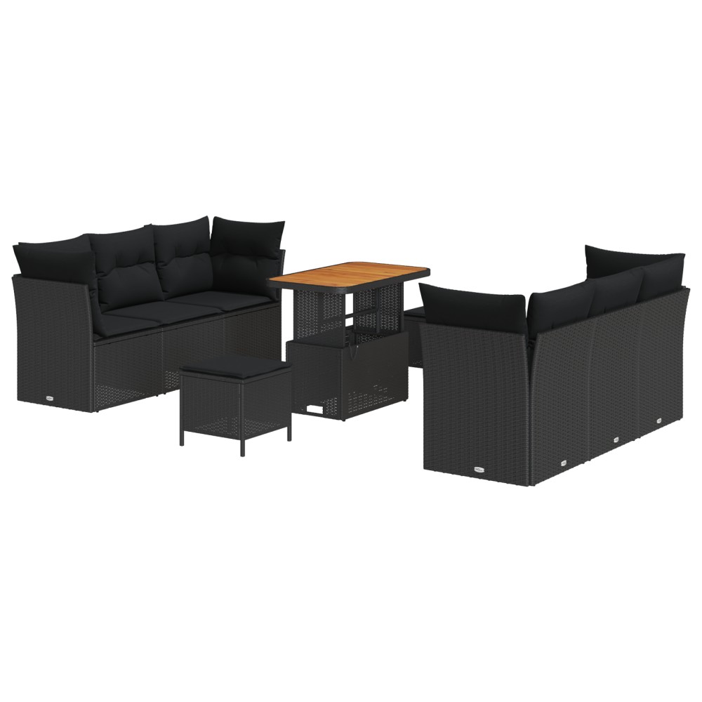 vidaXL Set de canapele pentru grădină 9 pcs Negru 90 x 55 x 71 cm