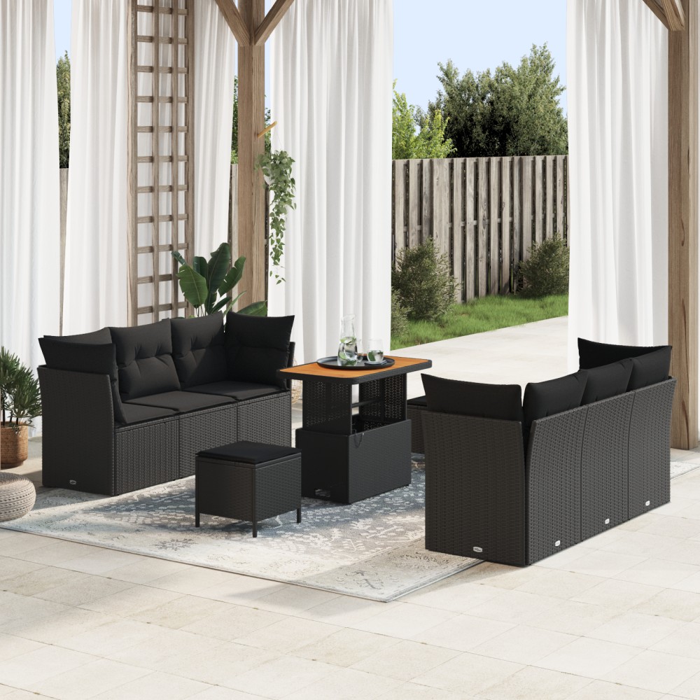 vidaXL Set de canapele pentru grădină 9 pcs Negru 90 x 55 x 71 cm
