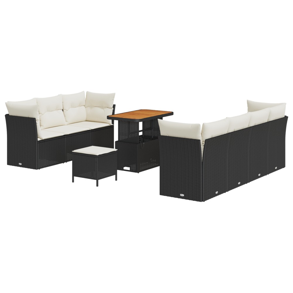 vidaXL Set de canapele pentru grădină cu pernă 10 pcs negru și crem