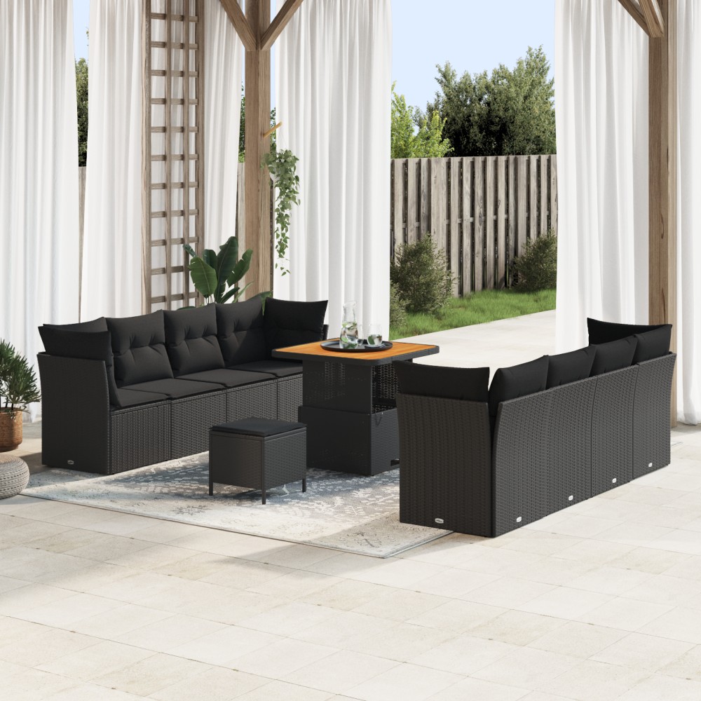 vidaXL Set de canapele pentru grădină 11 pcs Negru 80 x 80 x 71 cm