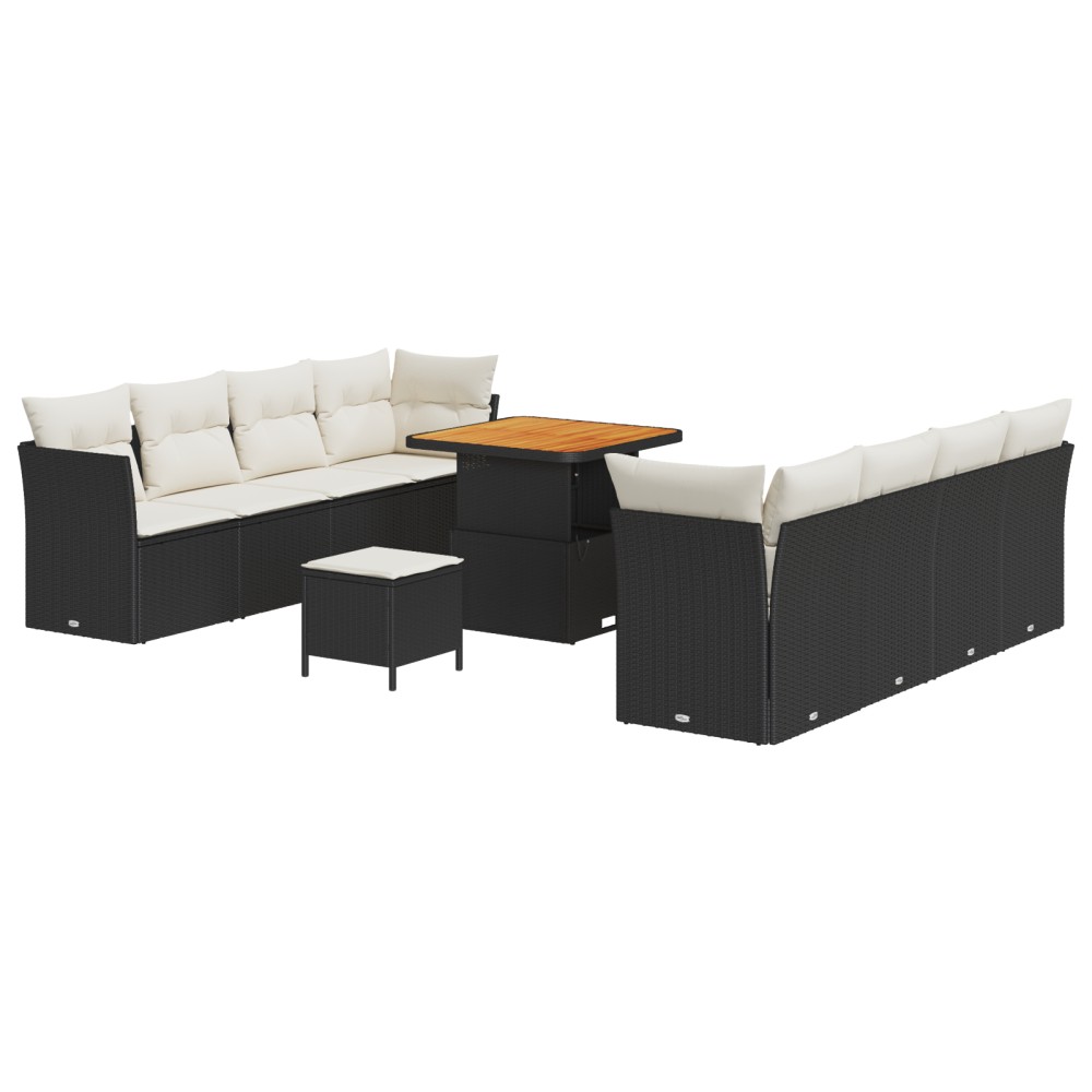 vidaXL Set de canapele pentru grădină cu pernă 11 pcs negru și crem