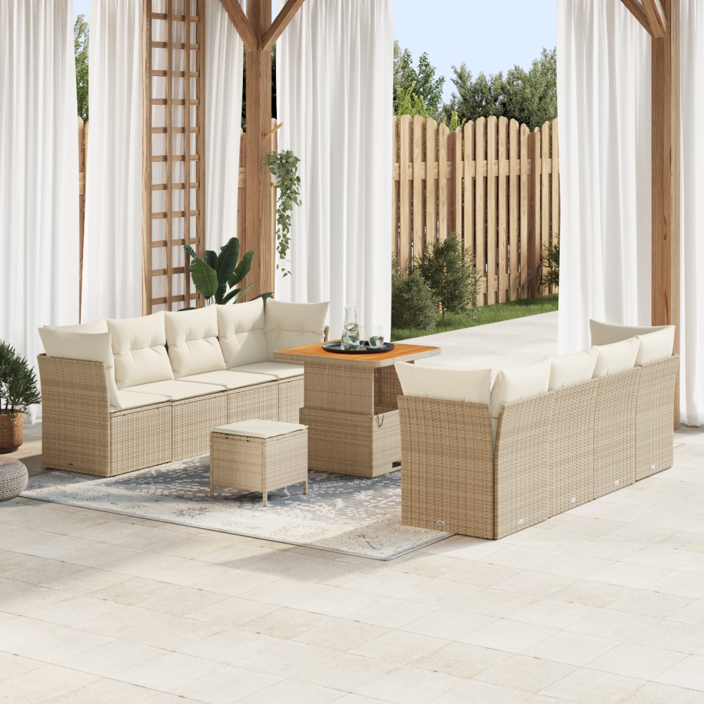 vidaXL Set de canapele pentru grădină cu pernă 11 pcs bej și crem