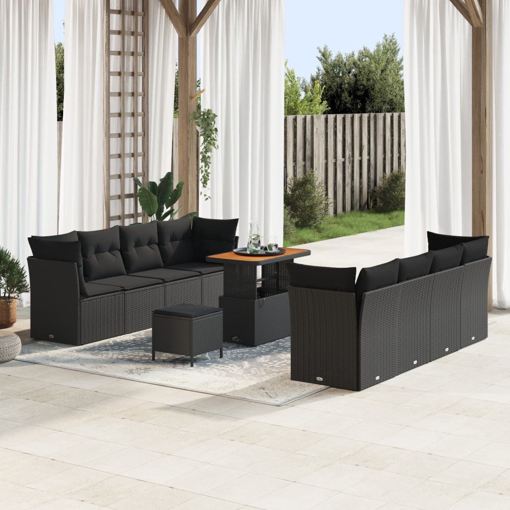 vidaXL Set de canapele pentru grădină 11 pcs Negru 90 x 55 x 71 cm