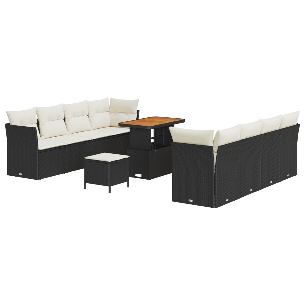 vidaXL Set de canapele pentru grădină cu pernă 11 pcs negru și crem
