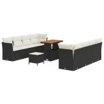 vidaXL Set de canapele pentru grădină cu pernă 11 pcs negru și crem