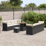 vidaXL Set de canapele pentru grădină cu pernă 11 pcs negru și crem