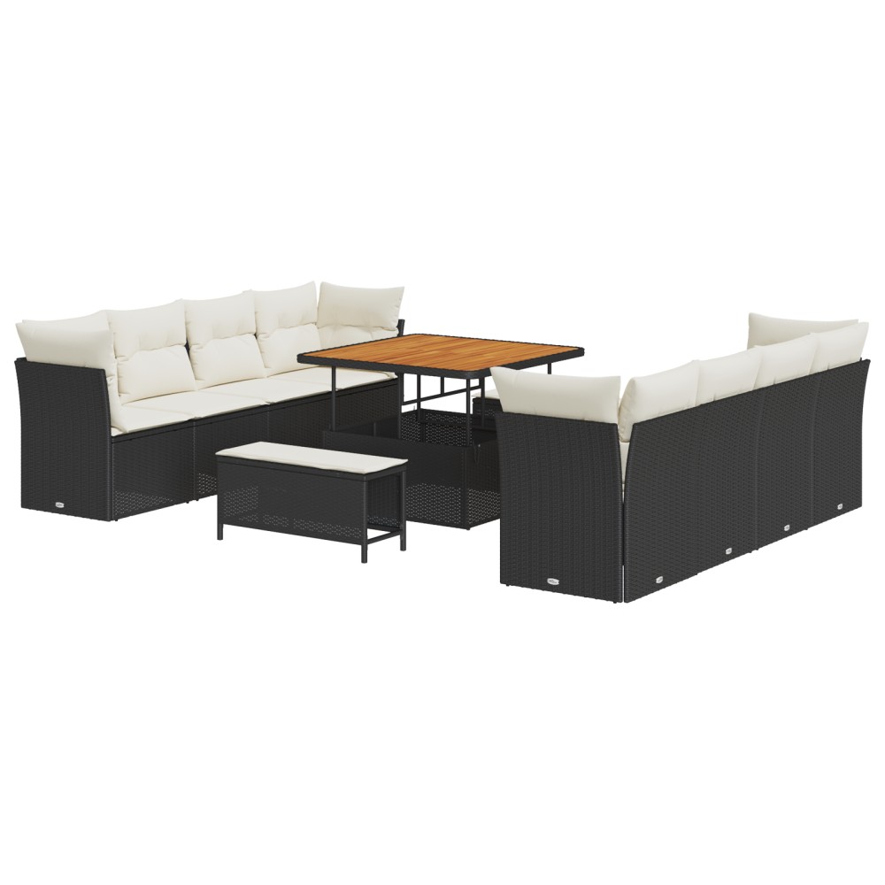 vidaXL Set de canapele pentru grădină cu pernă 11 pcs negru și crem