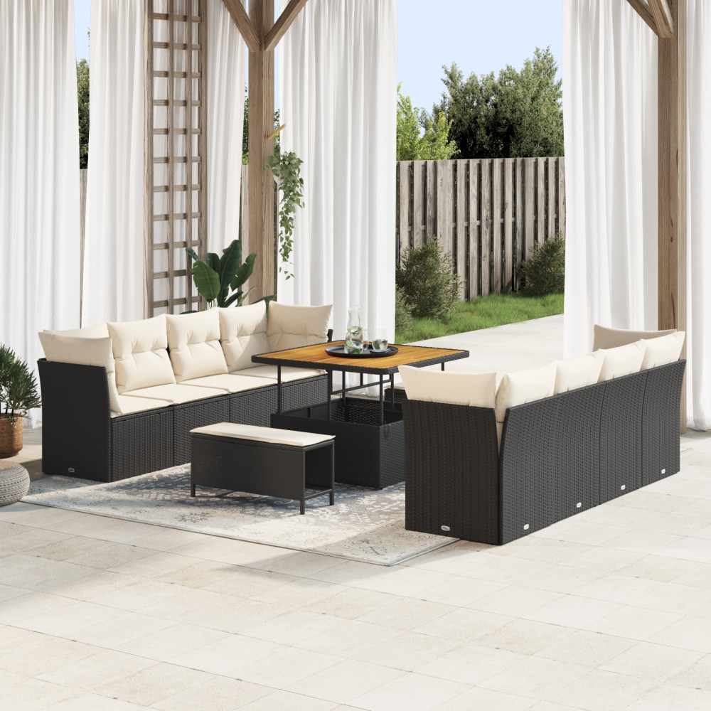 vidaXL Set de canapele pentru grădină cu pernă 11 pcs negru și crem