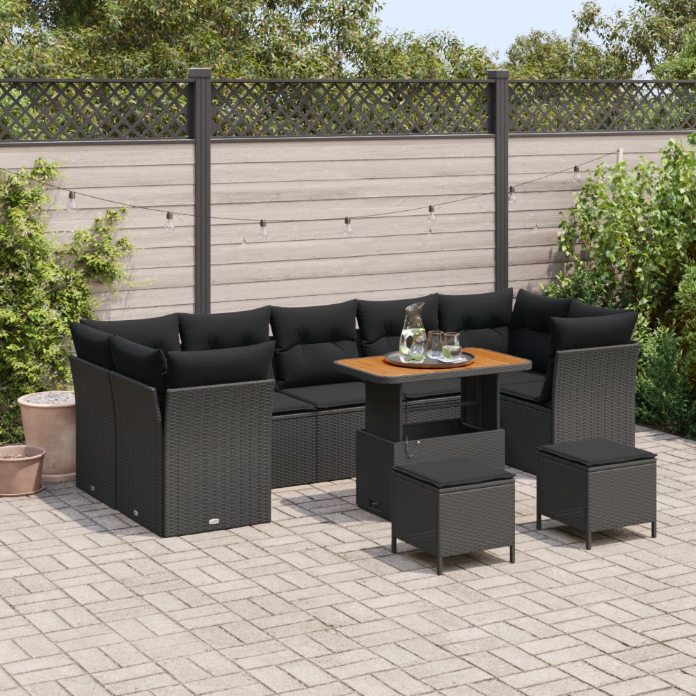 vidaXL Set de canapele pentru grădină 10 pcs Negru 90 x 55 x 71 cm