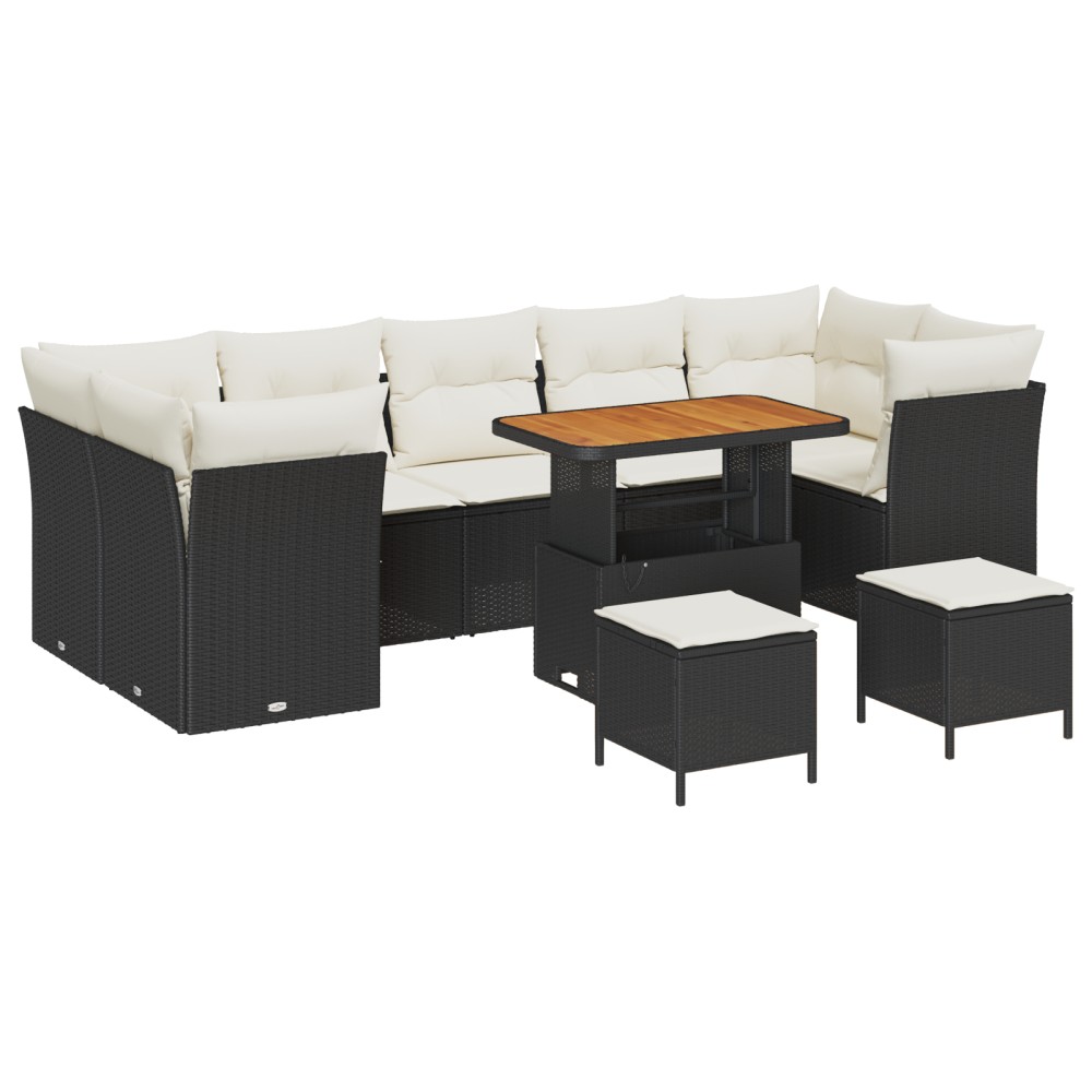 vidaXL Set de canapele pentru grădină cu pernă 10 pcs negru și crem