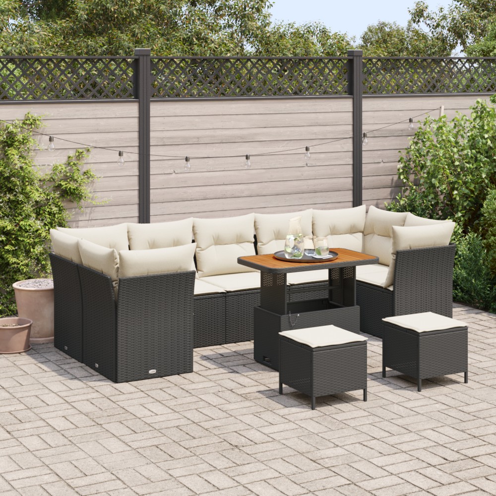 vidaXL Set de canapele pentru grădină cu pernă 10 pcs negru și crem