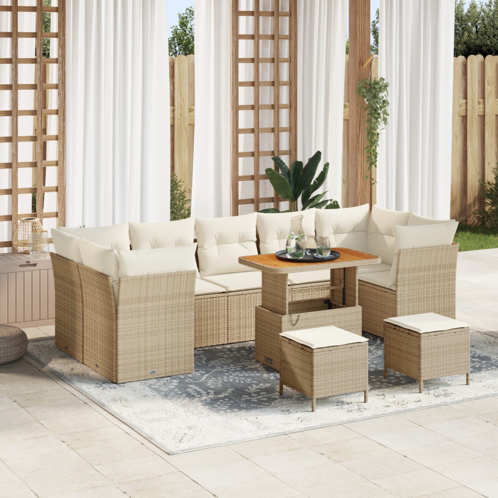 vidaXL Set de canapele pentru grădină cu pernă 10 pcs bej și crem