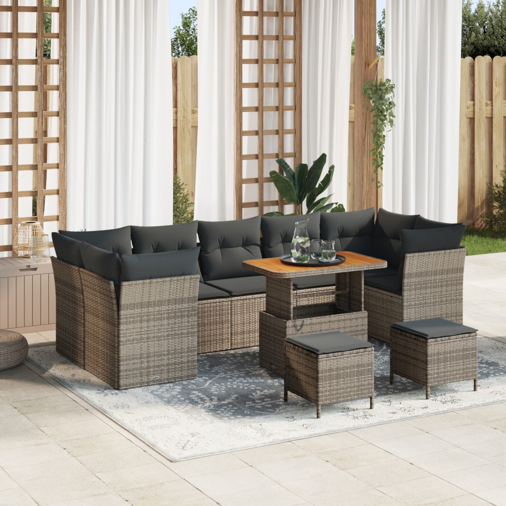 vidaXL Set de canapele pentru grădină 10 pcs Gri 90 x 55 x 71 cm
