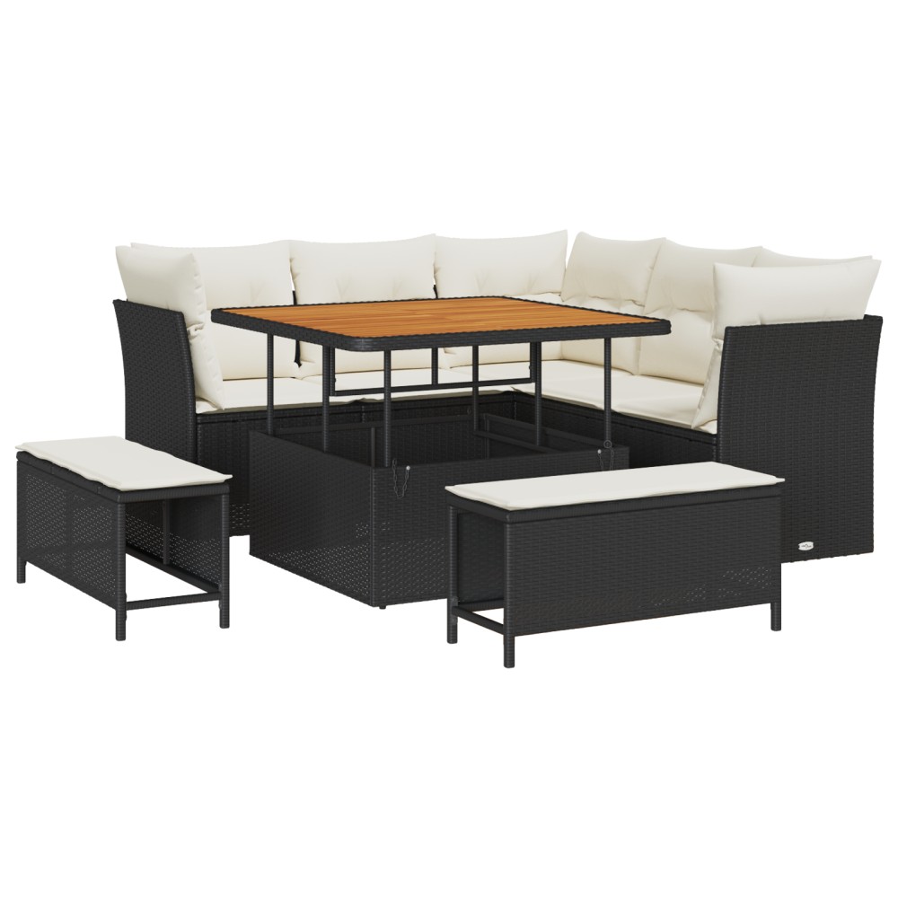 vidaXL Set de canapele pentru grădină cu pernă 8 pcs negru și crem