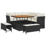 vidaXL Set de canapele pentru grădină cu pernă 8 pcs negru și crem