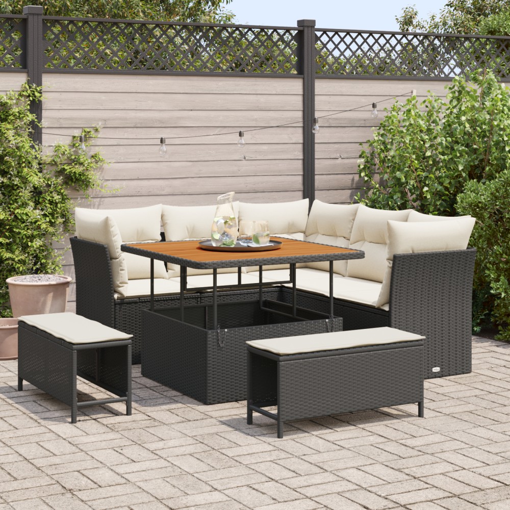 vidaXL Set de canapele pentru grădină cu pernă 8 pcs negru și crem