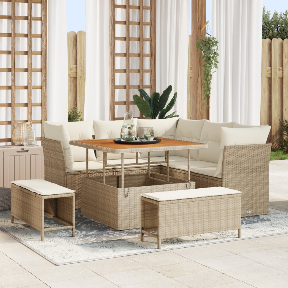 vidaXL Set de canapele pentru grădină cu pernă 8 pcs bej și crem