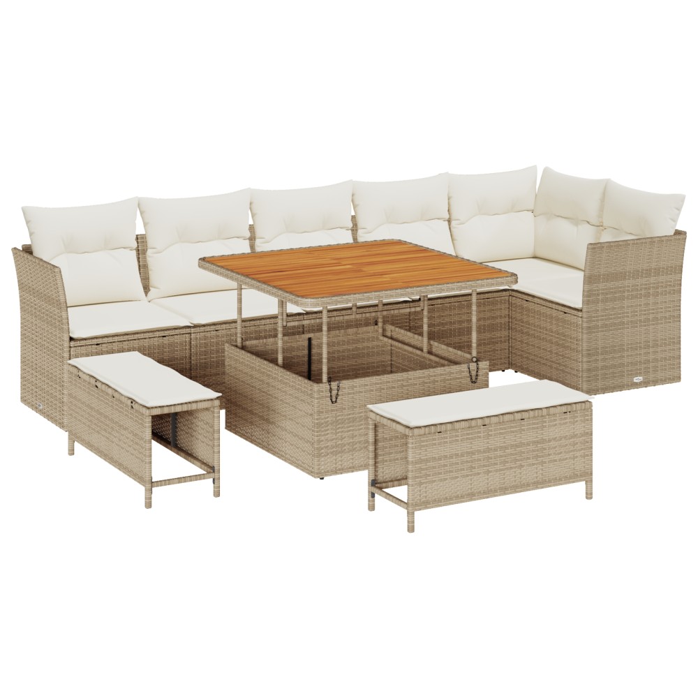 vidaXL Set de canapele pentru grădină cu pernă 9 pcs bej și crem