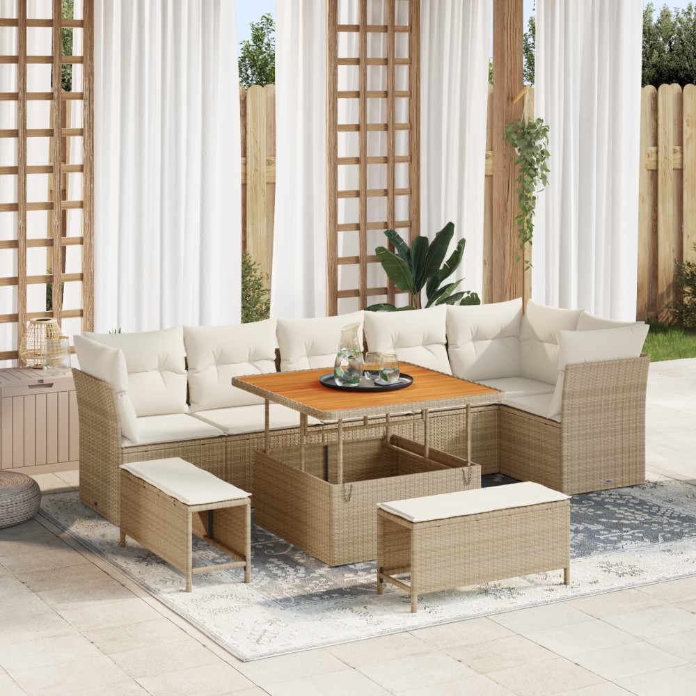 vidaXL Set de canapele pentru grădină cu pernă 9 pcs bej și crem