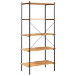 vidaXL Unitate de rafturi pe 5 niveluri, negru și stejar, 80x40x163 cm vidaXL Unitate de rafturi pe 5 niveluri, negru și stejar, 80x40x163 cm